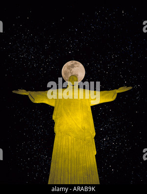 The statue of Christ and the full moon, Rio de Janeiro, Brazil Stock Photo