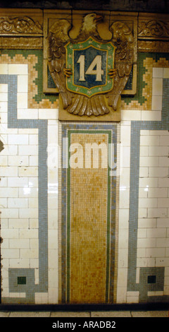 Mosaic decorations in NYC subway  Stock Photo