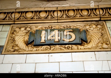 Mosaic decorations in NYC subway  Stock Photo