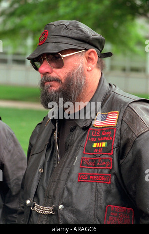 Vietnam biker veteran age 53 participating in Memorial Day service. St Paul Minnesota MN USA Stock Photo