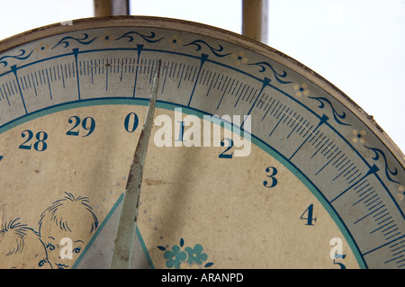 close up shot of a baby scale from the 1950s Stock Photo