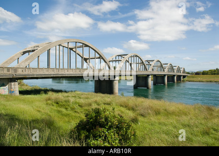 Balclutha Bridge - concrete bridge over the river Clutha - Otago, New Zealand Stock Photo