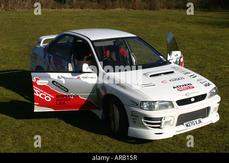 subaru impreza turbo blue saloon 'family car' fast quick racer japan japanesse japanese wrx sti rb320 type turbo rb5 22b legacy Stock Photo