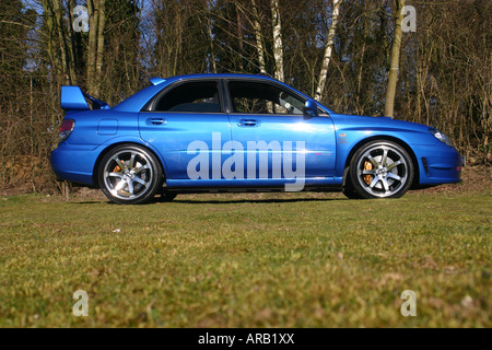 subaru impreza turbo blue saloon 'family car' fast quick racer japan japanesse japanese wrx sti rb320 type turbo rb5 22b legacy Stock Photo