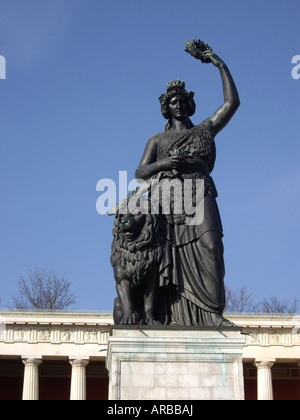 geography / travel, Germany, Bavaria, Munich, monuments, Bavaria, bronze statue, designed and constructed by Ludwig von Schwanthaler 1844 - 1848, casted and set up by Ferdinand von Miller, 1850, Additional-Rights-Clearance-Info-Not-Available Stock Photo