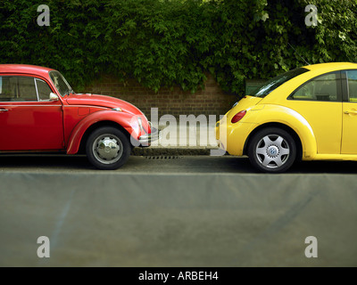 Old and New Volkswagen Beetles Stock Photo