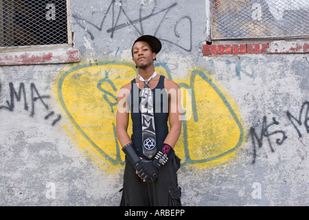 Young urban Brooklyn man with a flare for fashion. Stock Photo