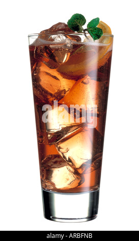 Sloe sling cocktail in a straight glass on a white background Stock Photo