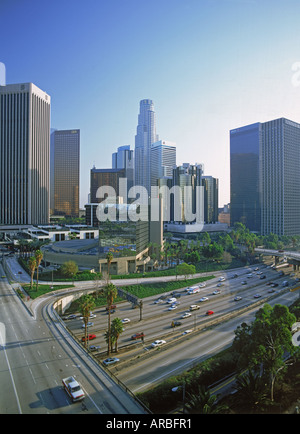 Downtown Los Angles with passing Harbor Freeway Stock Photo