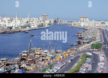 Dhow wharves, Dubai Creek, Dubai, United Arab Emirates, Middle East Stock Photo