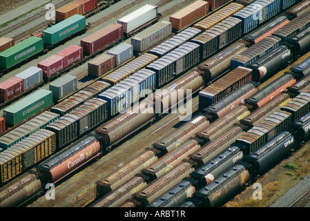 Freight wagons on the Canadian Pacific Railway at Vancouver Harbour, Vancouver, British Columbia, Canada Stock Photo