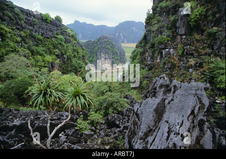 View from limestone outcrop, Hoa Lu, Ninh Binh Province, Vietnam, Indochina, Southeast Asia, Asia Stock Photo