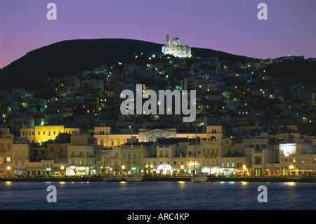 City skyline and church of Anastasis, Ermoupolis City, Syros Island, Cyclades Islands, Greece, Europe Stock Photo