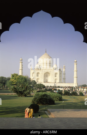 The Taj Mahal through ornate archway, UNESCO World Heritage Site, Agra, Uttar Pradesh state, India, Asia Stock Photo