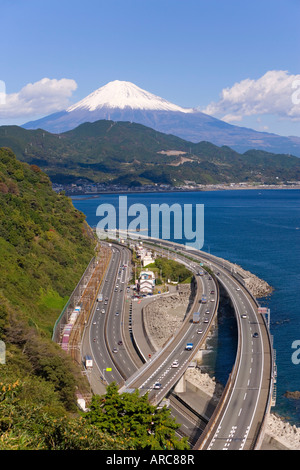 Mount Fuji capped in snow beyond, Fuji-Hakone-Izu National Park, Chubu, Central Honshu, Japan Stock Photo