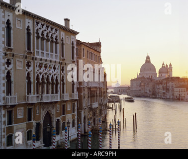 View along the Grand Canal towards Santa Maria Della Salute from Academia Bridge, Venice, Veneto, Italy Stock Photo