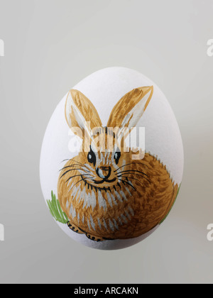 Painted Easter egg with rabbit illustration Stock Photo