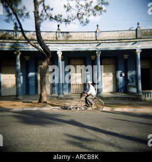 Street scene with man on bicycle, Vinales, Cuba, West Indies, Central America Stock Photo