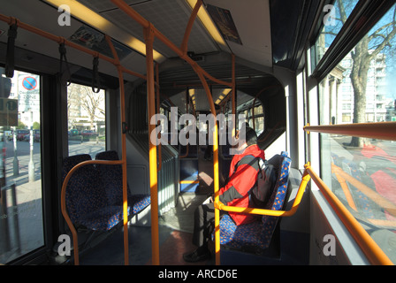 London interior of a Mercedes Benz Citaro bendy bus showing the flexible join in the middle section Stock Photo