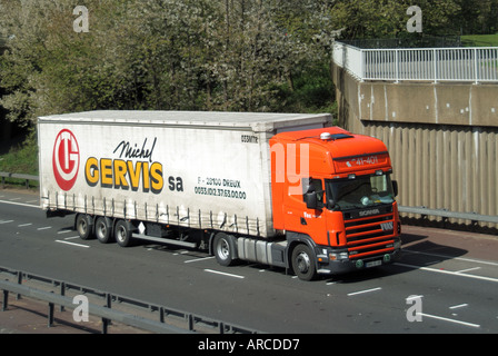 Lorry on dual carriageway trunk road note continental number plate and left hand drive Stock Photo