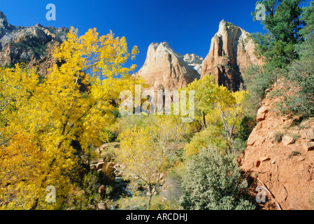 Autumn colours in the Court of the Patriarchs, Zion National Park, Utah, USA Stock Photo