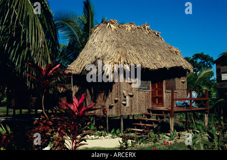 Typical thatched wooden hut on the island, Caye Caulker, Belize, Central America Stock Photo