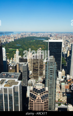 High view of Central Park and Upper Manhattan, New York City, New York, United States of America, North America Stock Photo