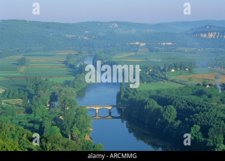 River Dordogne from Domme, Dordogne, Aquitaine, France, Europe Stock Photo