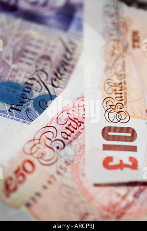 English fifty twenty and ten pound notes Stock Photo