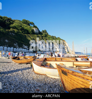 Boats on the beach, Beer, Devon, England, UK Stock Photo