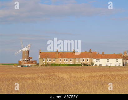 Reedbeds and Cley windmill, 18th century tower windmill on old quay, Cley-next-the-Sea, Norfolk, England, UK, Europe Stock Photo