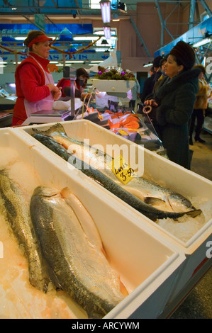 Fish at Centraltirgus market hall in Riga Latvia EU Stock Photo