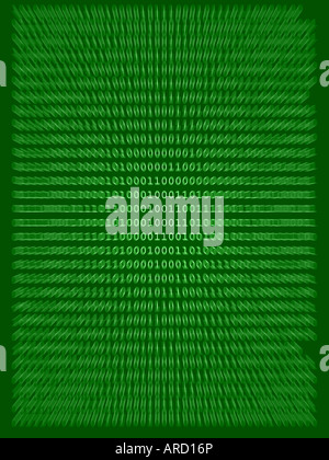 A computer screen with binary code. Green and white numbers zero and ...