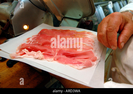 Proscuitto at Mike s Deli on Arthur Avenue in the Belmont section of the Bronx Stock Photo