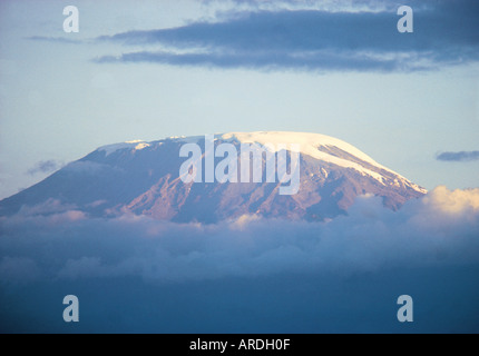 Telephoto view of the Kibo summit of Kilimanjaro seen from Amboseli National Park Kenya East Africa Stock Photo