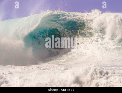 Classic huge monster foaming barreling and breaking surfing wave at Pipeline on the North Shore of Oahu Hawaii USA Stock Photo