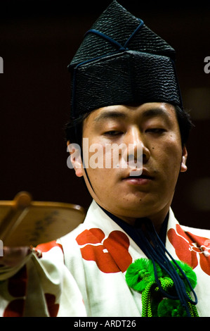 A sumo official signals to the wrestlers at the Ryogoku stadium in Tokyo Japan Stock Photo