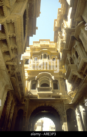 exquisitely Traditionally carved sandstone haveli (merchants house) in Jaiselmar Rajasthan India Stock Photo