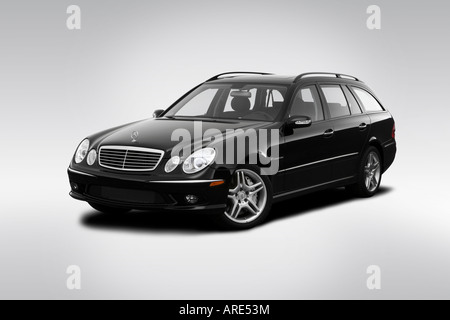 2005 Mercedes-Benz E55 AMG in Black - Front angle view Stock Photo