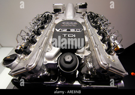 A state of the art V12 engine exhibited at the International Motor Show in Paris. Stock Photo