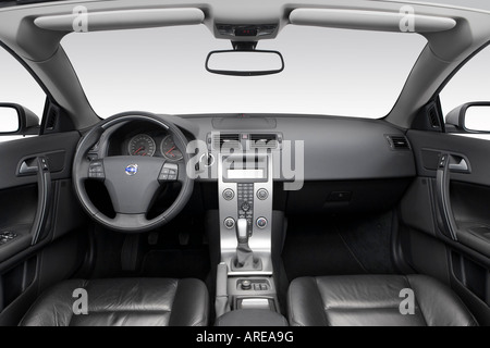 2006 Volvo C70 T5 in Silver - Dashboard, center console, gear shifter view Stock Photo