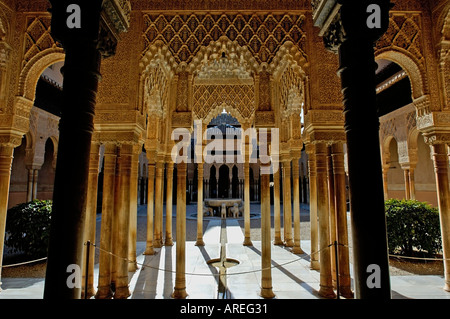 Inside the Alhambra Palace - Courtyard in the Patio de los Leones area, Granada, Spain Stock Photo