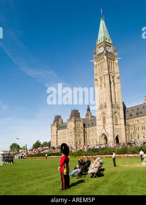 Officers and family watching the Changing of the Guard ceremony in Ottawa, Ontario Canada Stock Photo