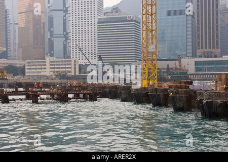 Land reclamation work in Hong Kong Harbour Stock Photo