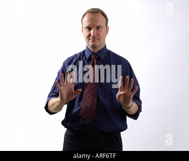 Man Showing Nine on his hands Stock Photo