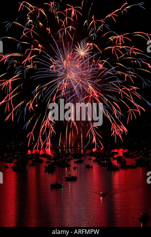The annual fireworks display over English Bay vancouver. This is a fireworks competition held every year in Vancouver, British Columbia, Canada Stock Photo