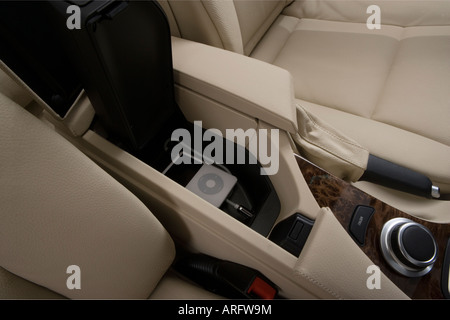 2008 BMW 5-Series 528xi in Black - Auxilliary Jack Props Stock Photo