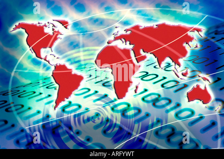 Map of Earth on binary code Stock Photo