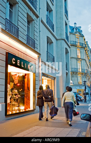 Paris France, People Window Shopping, Luxury Shops Boutique 'Street Scene', Celine, Storefront, Flats Stock Photo