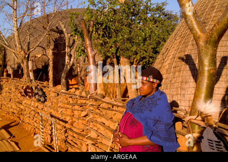 Zulu woman in beads and native costume topless near Kruger National